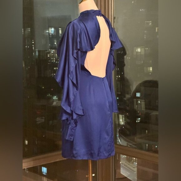 🆕 FARM Rio 🧿 NWOT Bright Blue Backless Ruffle Sleeve Mini Dress, Sz XS - Picture 8 of 16
